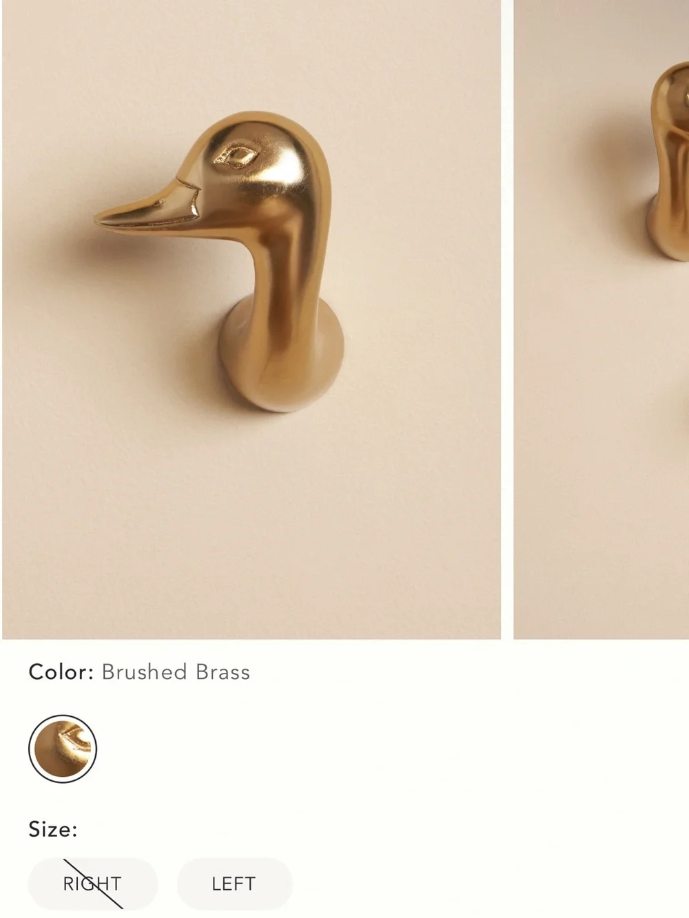 Anthropologie Brushed Brass Canard Duck Head Curtain Hook (right facing)
